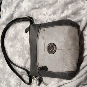 Croft & Barrow shoulder bag/crossbody, gray two-tones, bag charm, ink on lining
